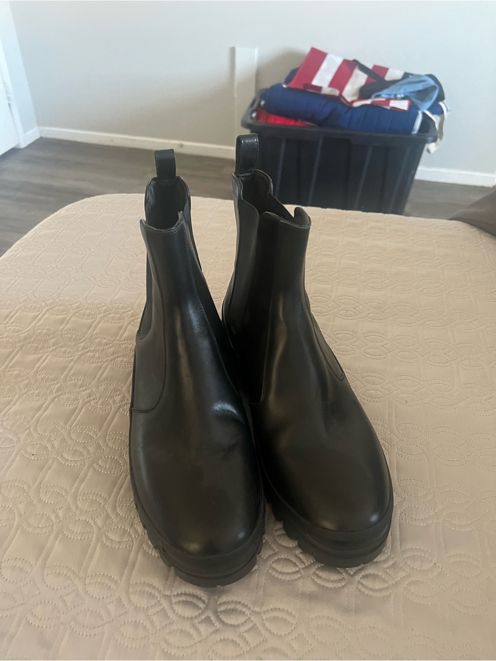 The Row Black Leather Chelsea Boots with Lug Sole
